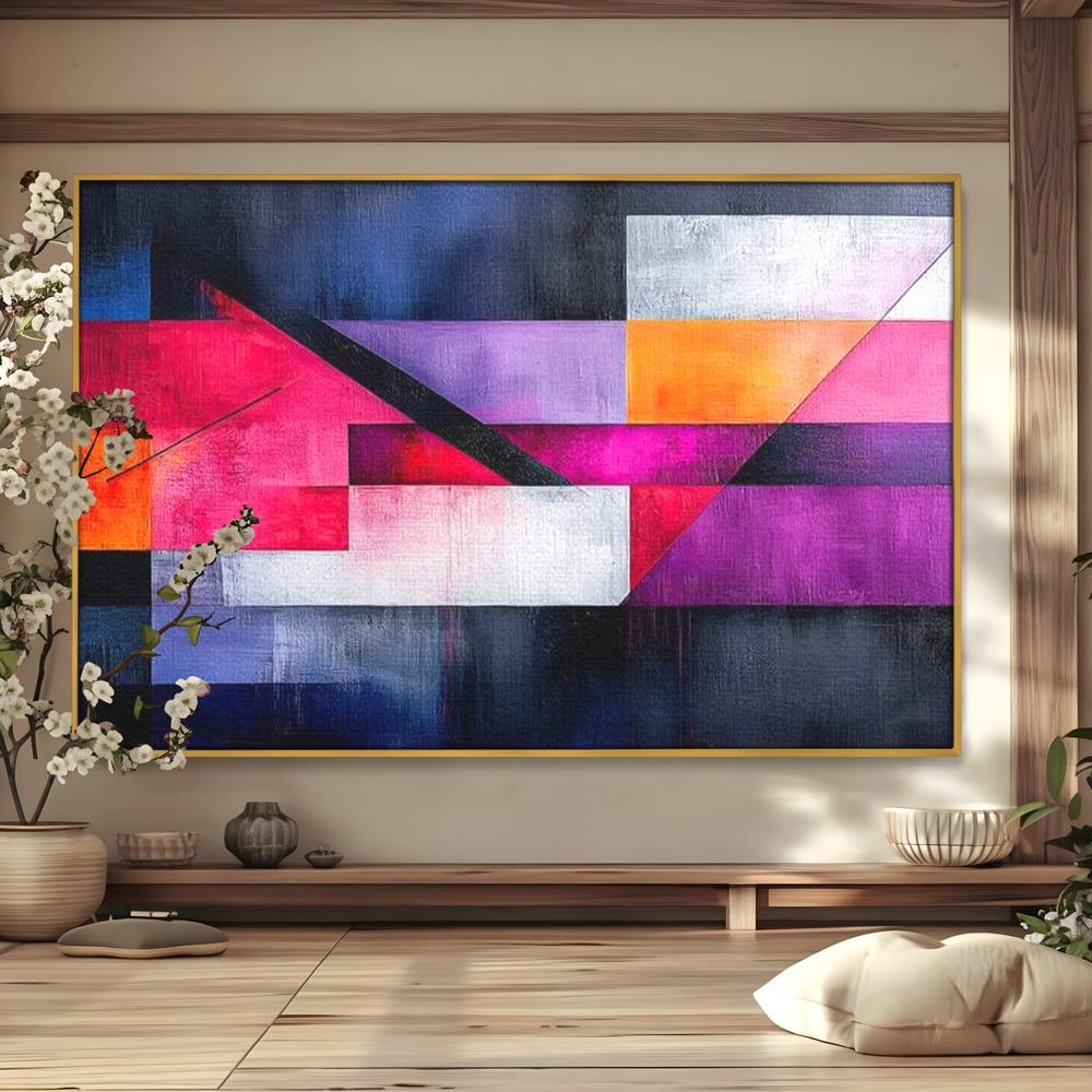 Tablou canvas cu tablou canvas cu compozitie geometrica abstracta, in rama de aluminiu auriu